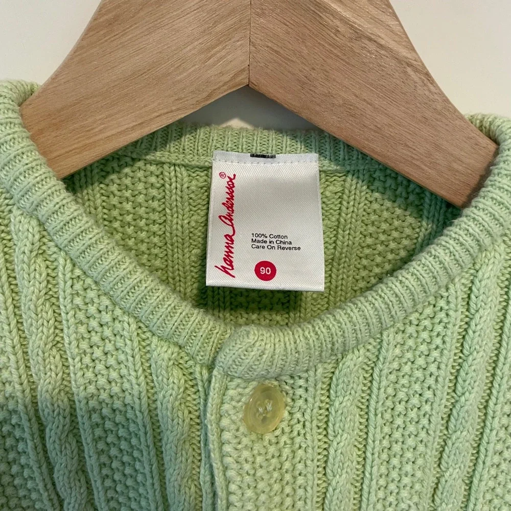 Hanna Andersson Cable Knit Cardigan Girls 3Y 90 Light Green